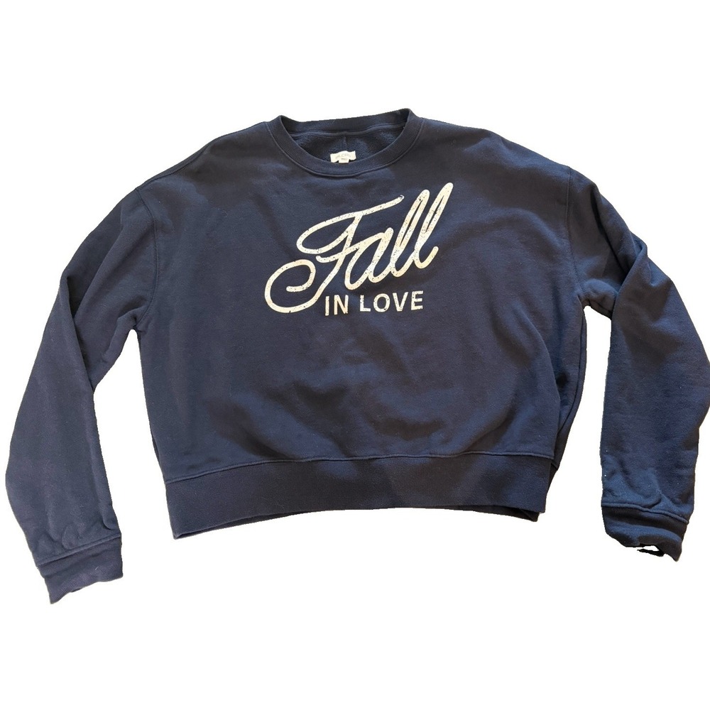 Pilcro Fall In Love Sweatshirt Womens M Navy Blue Graphic Crewneck Anthropologie